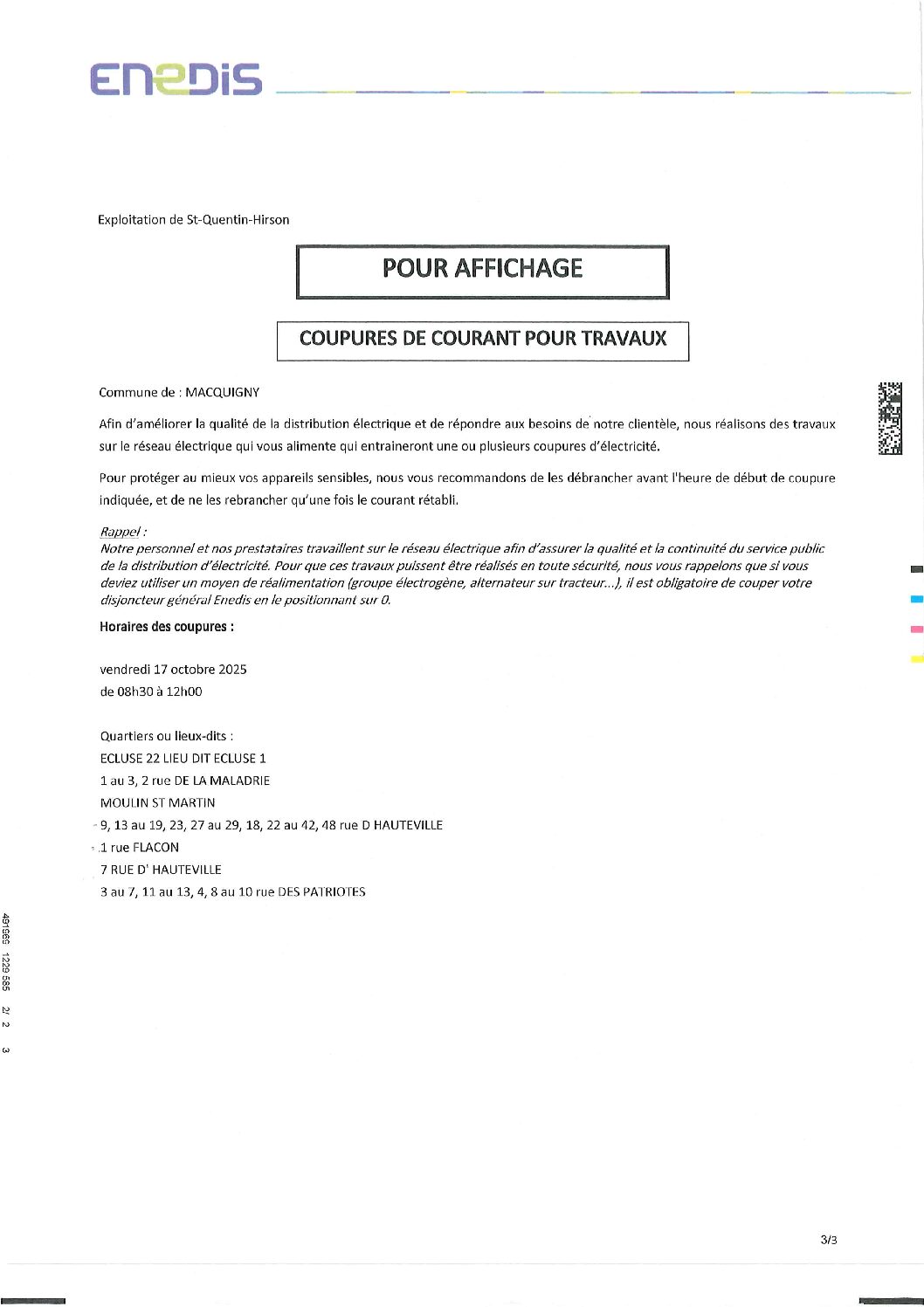 Coupure de courant pour travaux